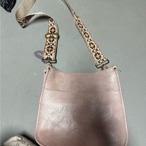 Elegant Blush Crossbody Bag with Patterned Strap